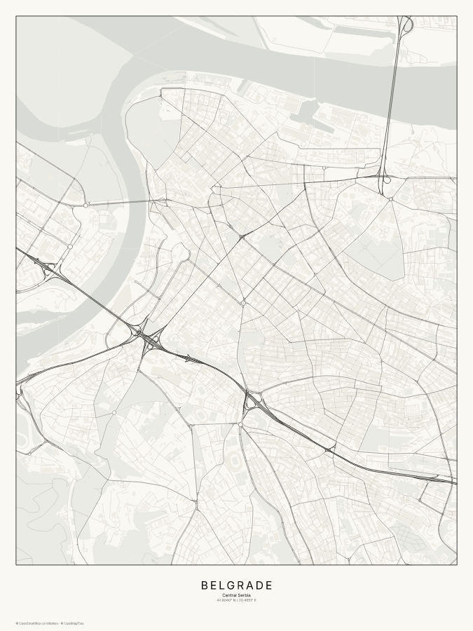 Belgrade map poster, classic style