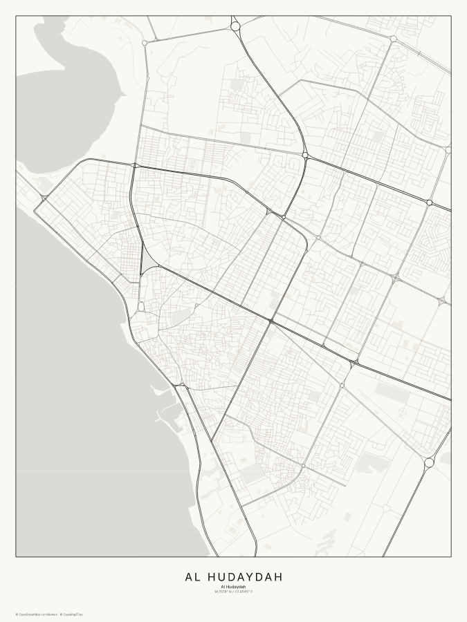 Al Ḩudaydah map poster, classic style