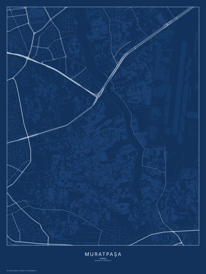 Muratpaşa map poster, blueprint style