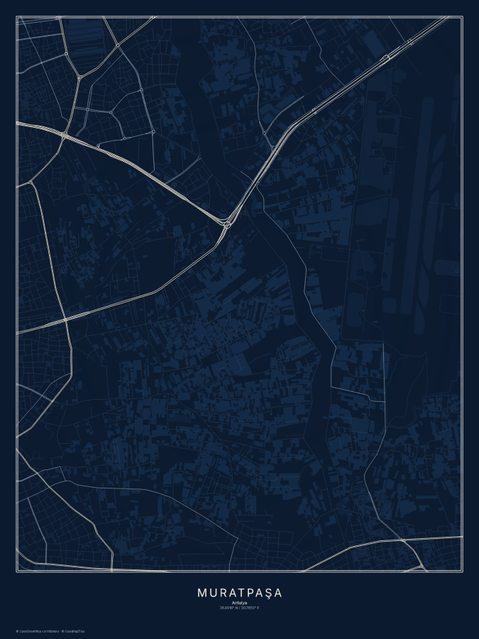 Muratpaşa map poster, midnight style