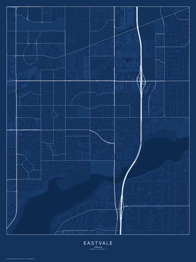 Eastvale map poster, blueprint style