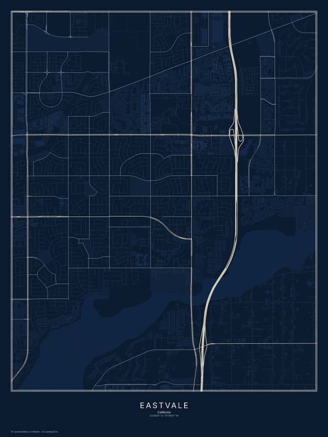 Eastvale map poster, midnight style