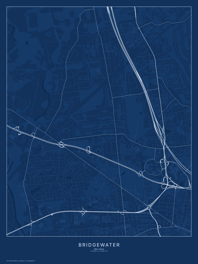 Bridgewater map poster, blueprint style