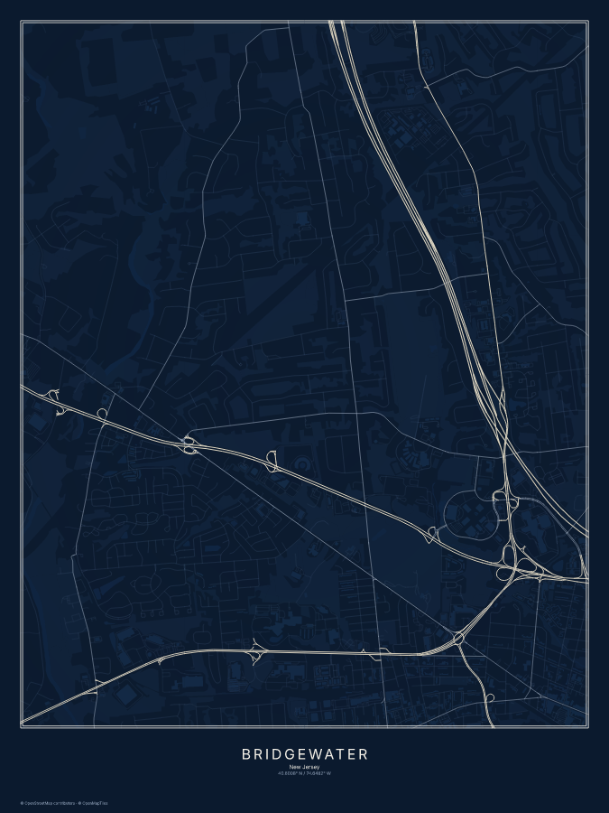 Bridgewater map poster, midnight style