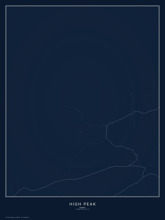 High Peak map poster, midnight style