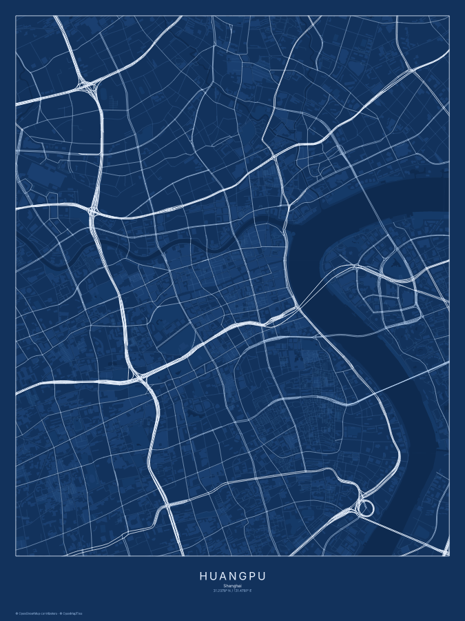 Huangpu map poster, blueprint style