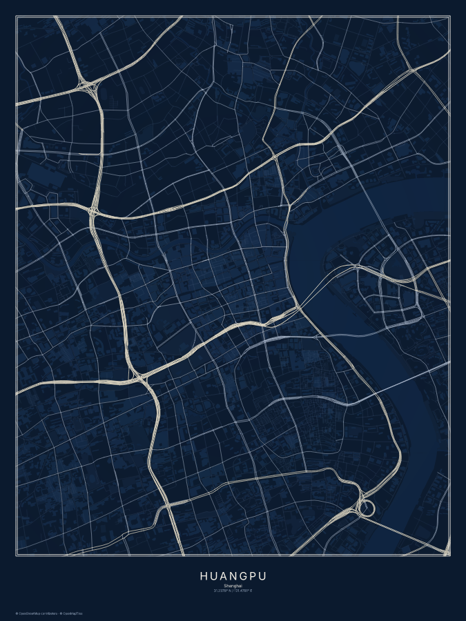 Huangpu map poster, midnight style