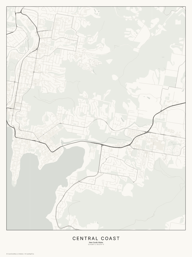 Central Coast map poster, classic style