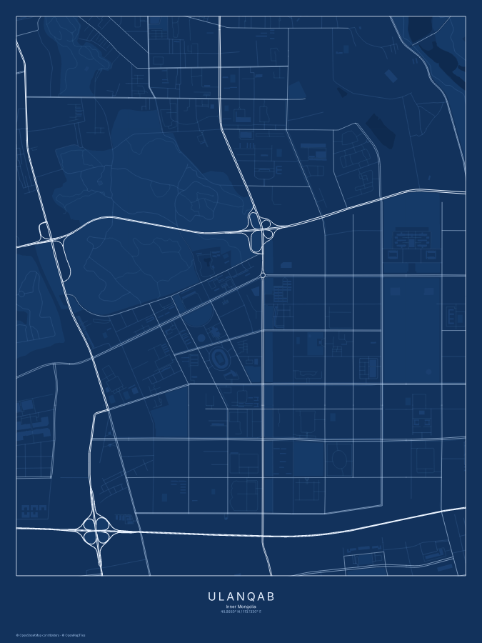 Ulanqab map poster, blueprint style