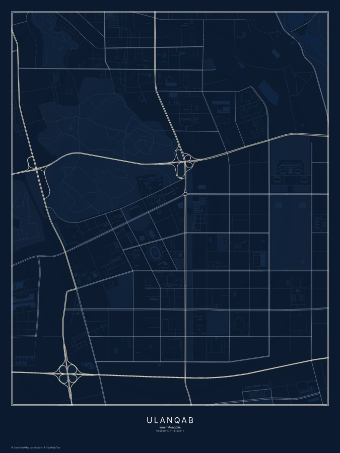 Ulanqab map poster, midnight style