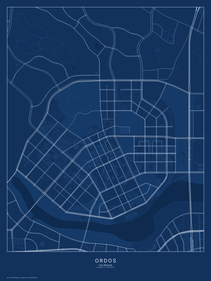 Ordos map poster, blueprint style