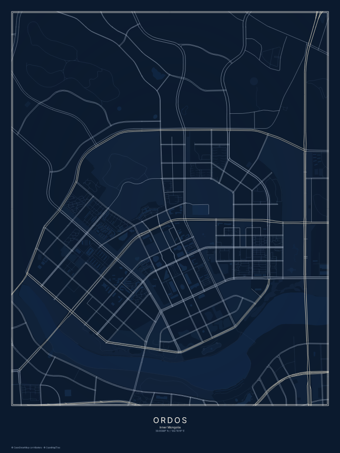 Ordos map poster, midnight style