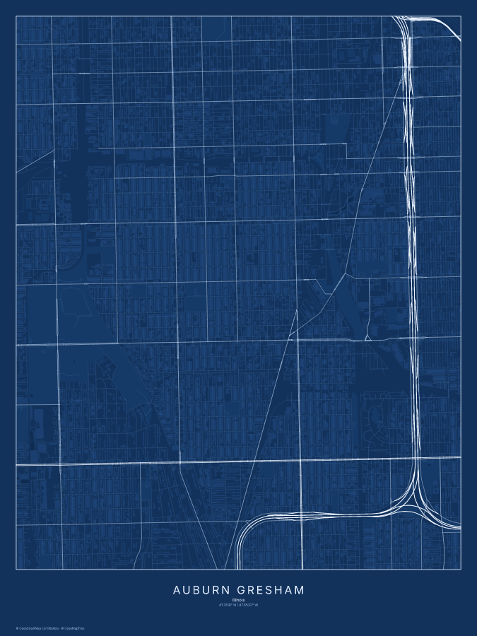 Auburn Gresham map poster, blueprint style