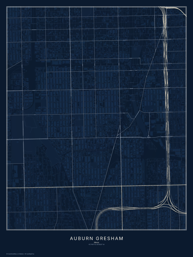 Auburn Gresham map poster, midnight style