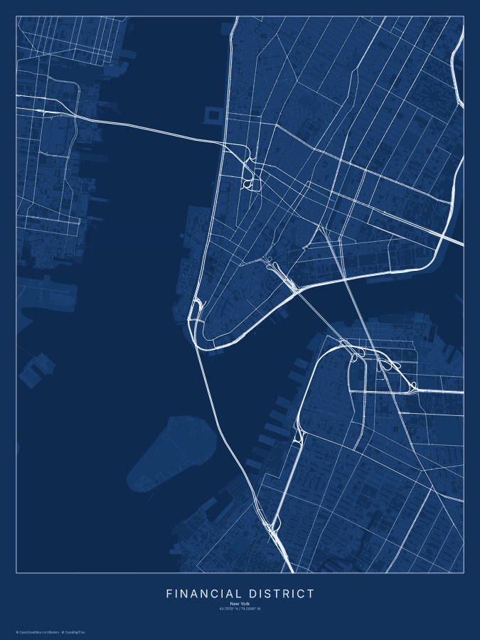 Financial District map poster, blueprint style