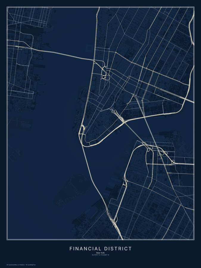 Financial District map poster, midnight style