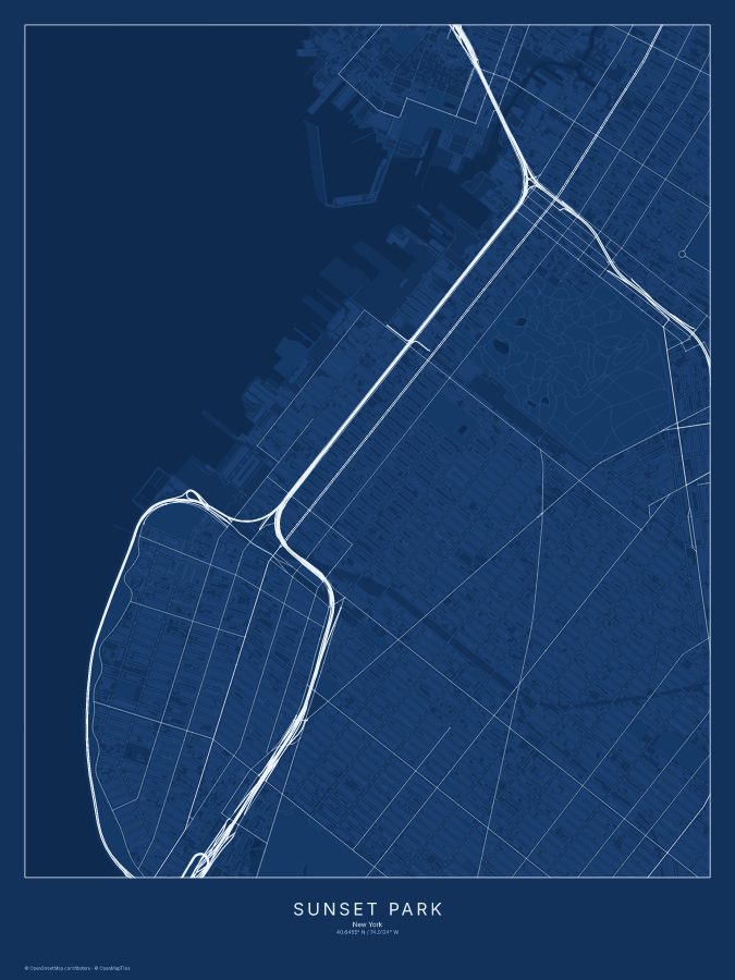 Sunset Park map poster, blueprint style