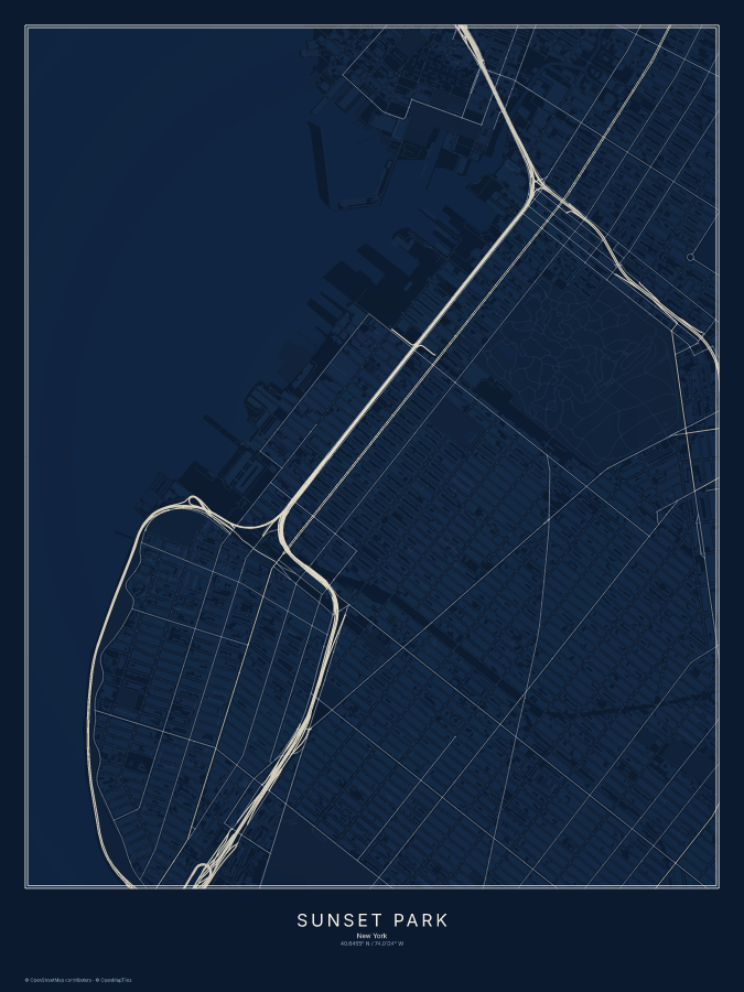 Sunset Park map poster, midnight style