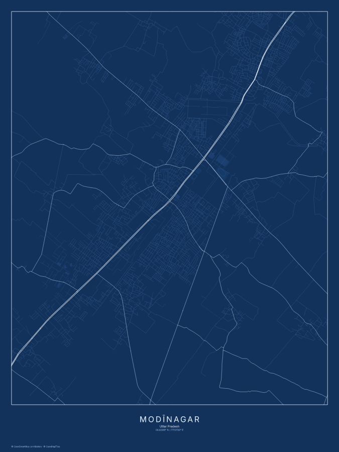 Modīnagar map poster, blueprint style