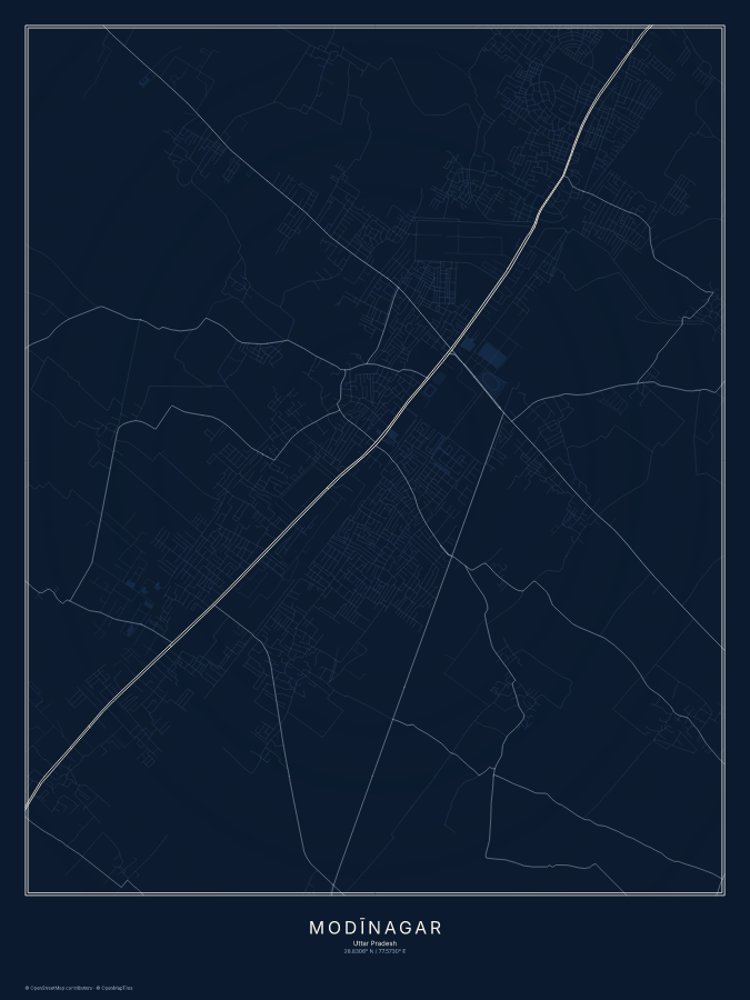 Modīnagar map poster, midnight style
