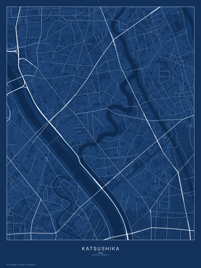 Katsushika map poster, blueprint style