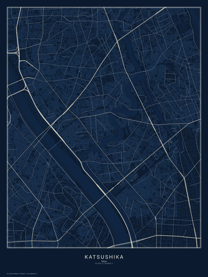 Katsushika map poster, midnight style