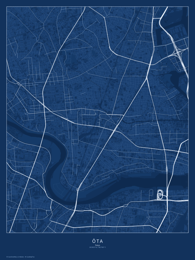 Ōta map poster, blueprint style