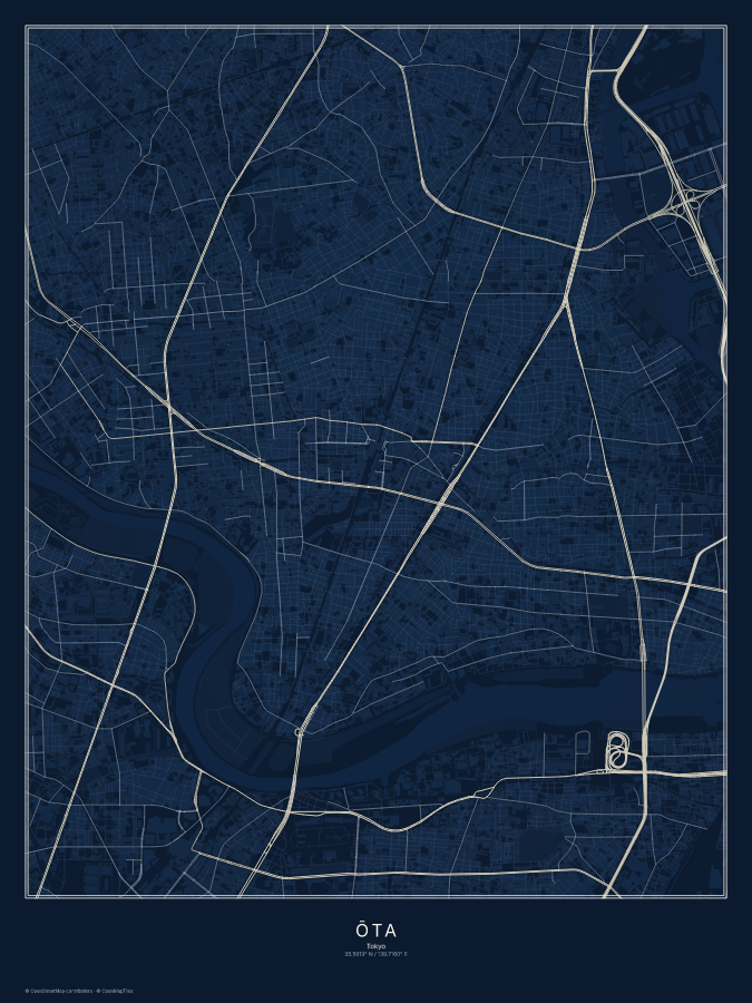 Ōta map poster, midnight style