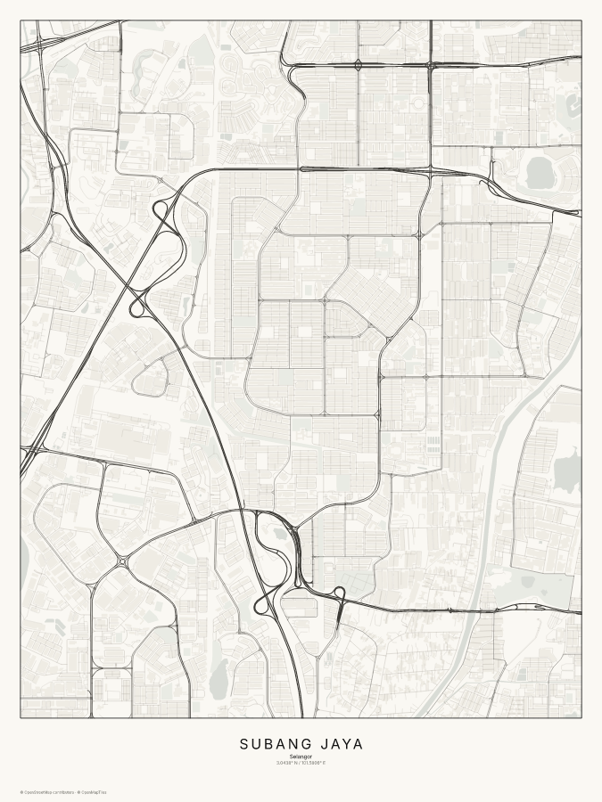 Subang Jaya map poster, classic style