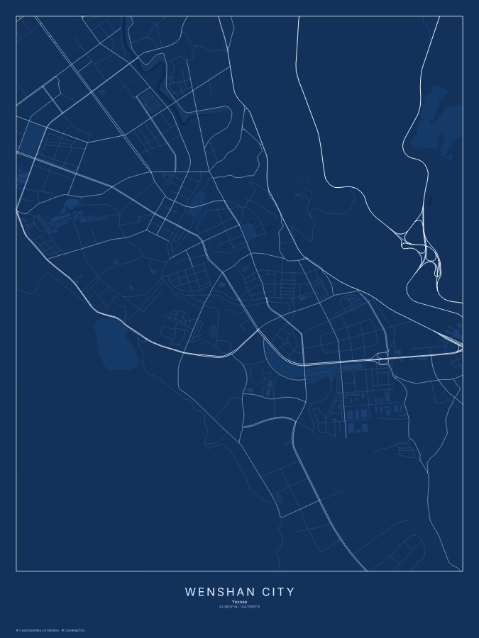 Wenshan City map poster, blueprint style
