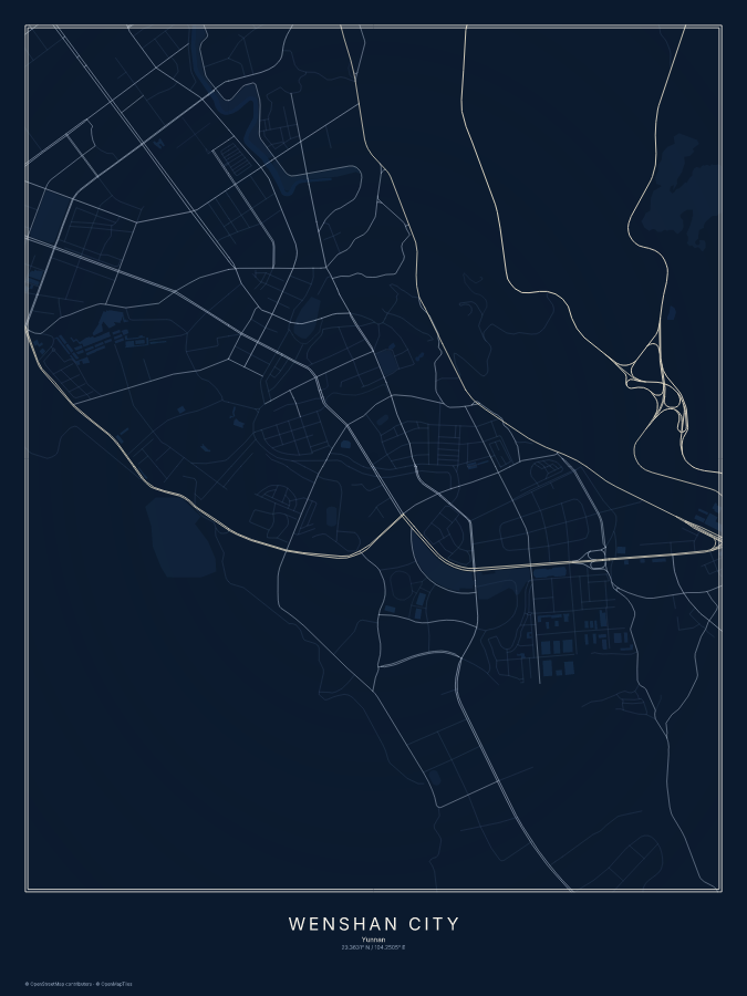 Wenshan City map poster, midnight style