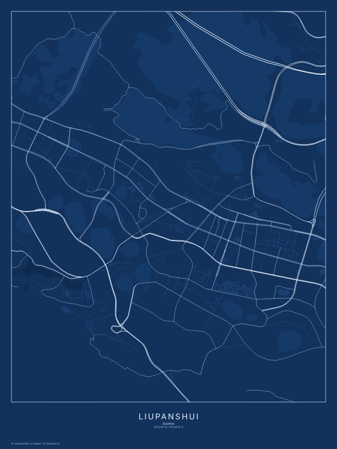 Liupanshui map poster, blueprint style