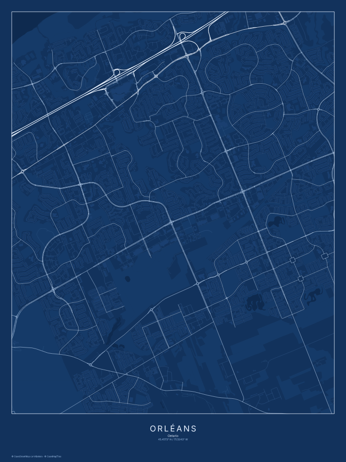 Orléans map poster, blueprint style