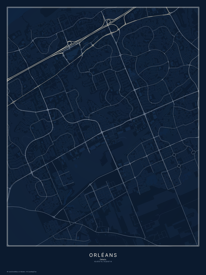 Orléans map poster, midnight style