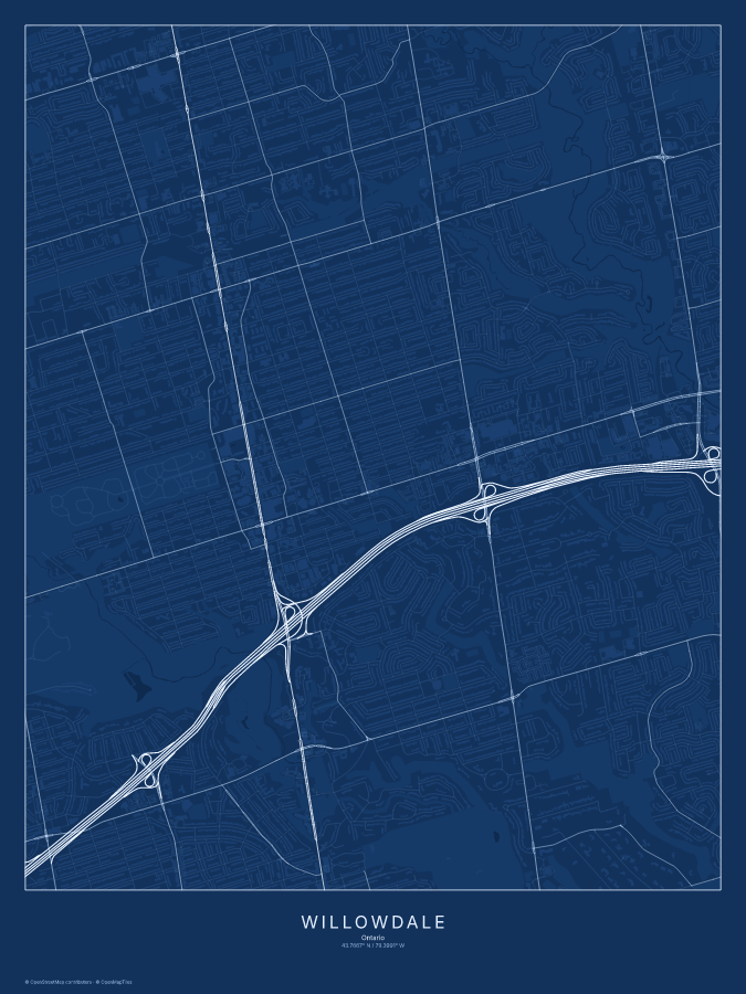 Willowdale map poster, blueprint style