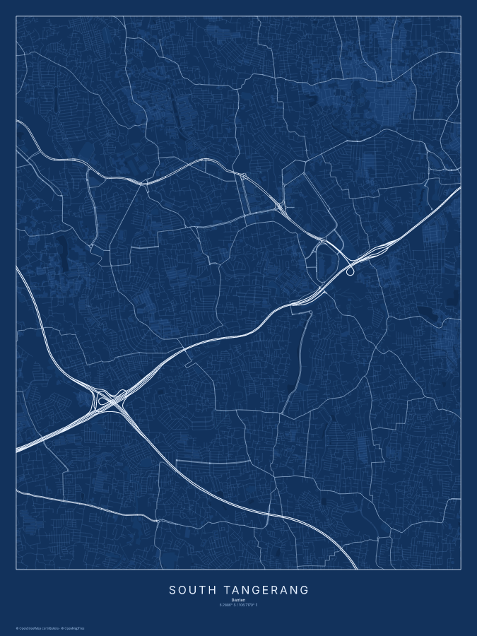 South Tangerang map poster, blueprint style