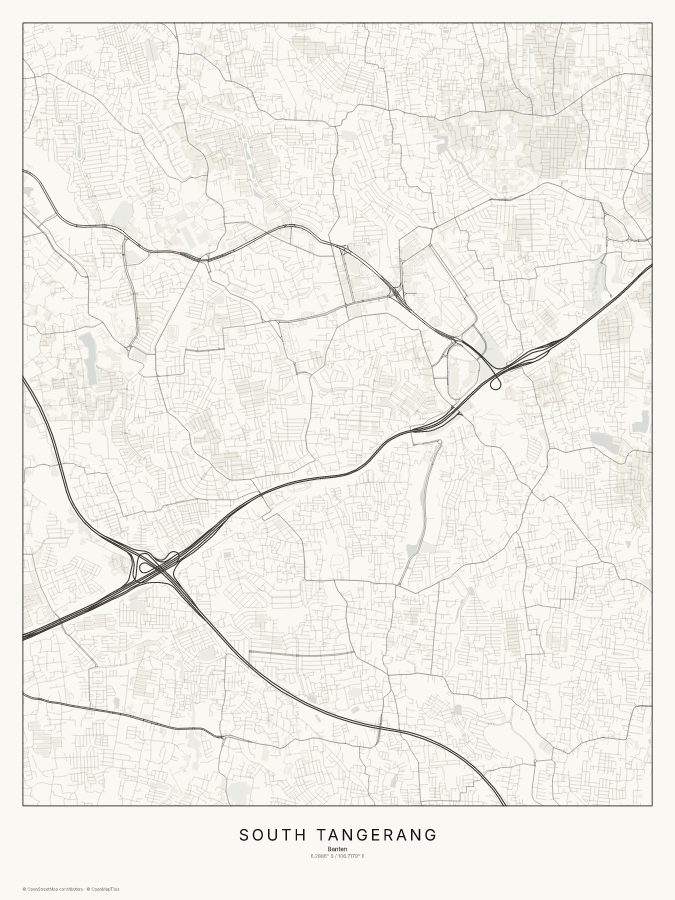 South Tangerang map poster, classic style