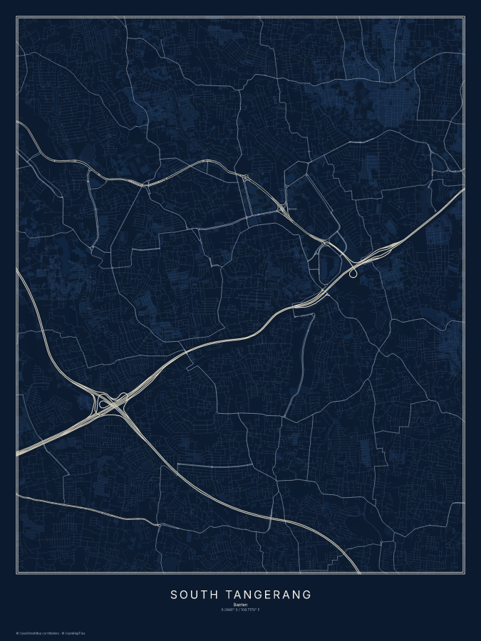 South Tangerang map poster, midnight style