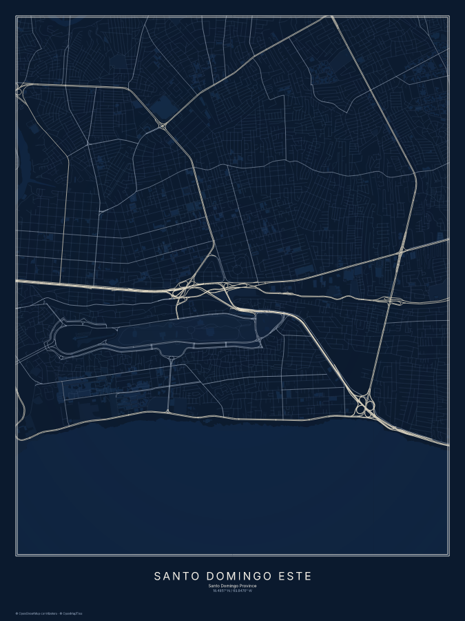 Santo Domingo Este map poster, midnight style