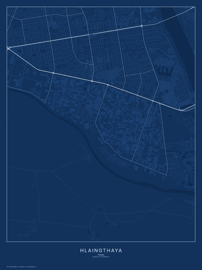 Hlaingthaya map poster, blueprint style