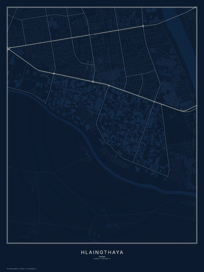 Hlaingthaya map poster, midnight style