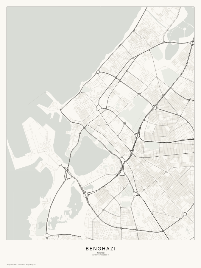 Benghazi map poster, classic style