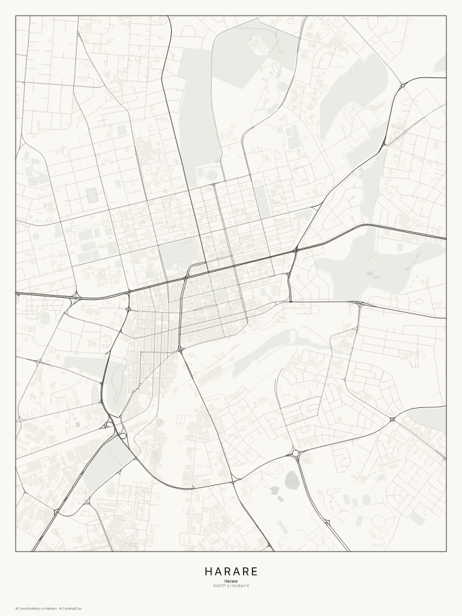 Harare map poster, classic style