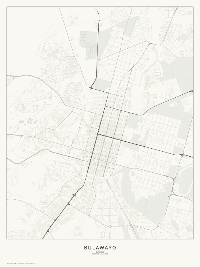 Bulawayo map poster, classic style
