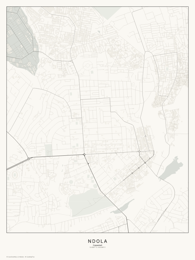 Ndola map poster, classic style