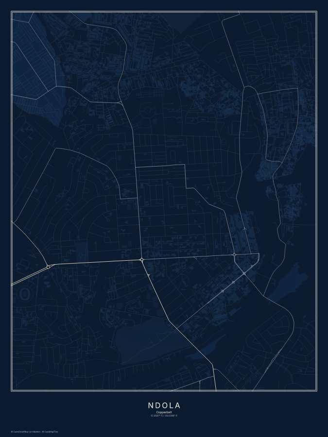 Ndola map poster, midnight style