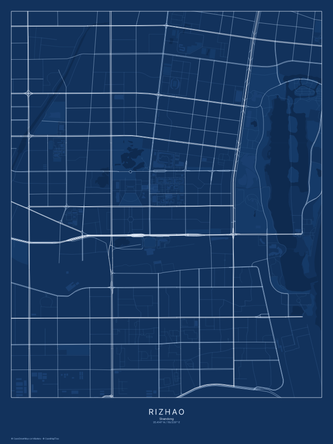 Rizhao map poster, blueprint style