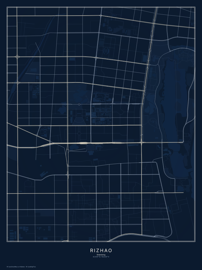 Rizhao map poster, midnight style