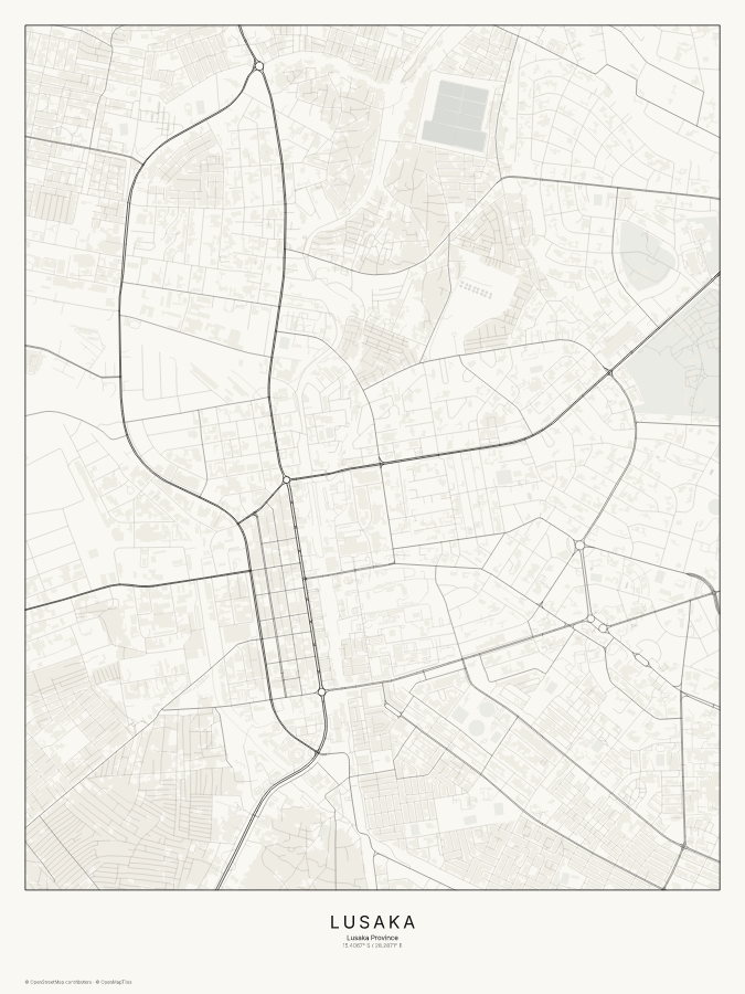 Lusaka map poster, classic style