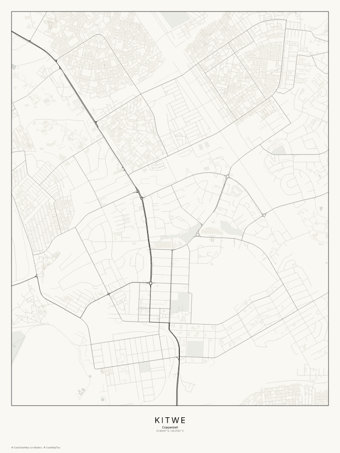 Kitwe map poster, classic style